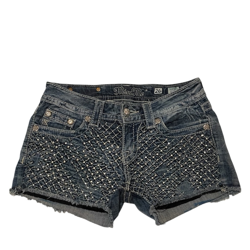 Miss Me Women's Blue Embellished Denim Flap Pocket Shorts